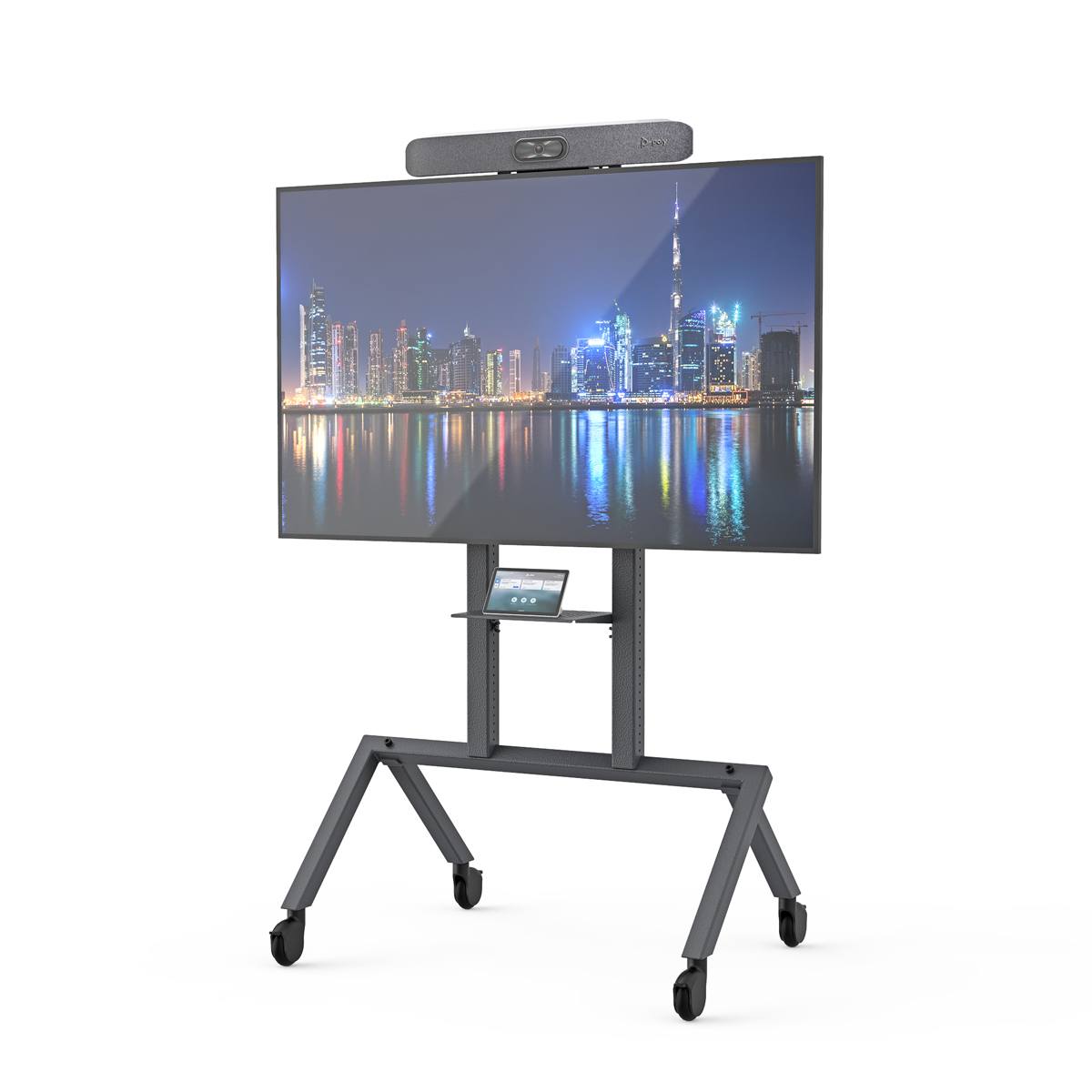 Heckler AV Cart Prime zwart vooraanzicht met camera