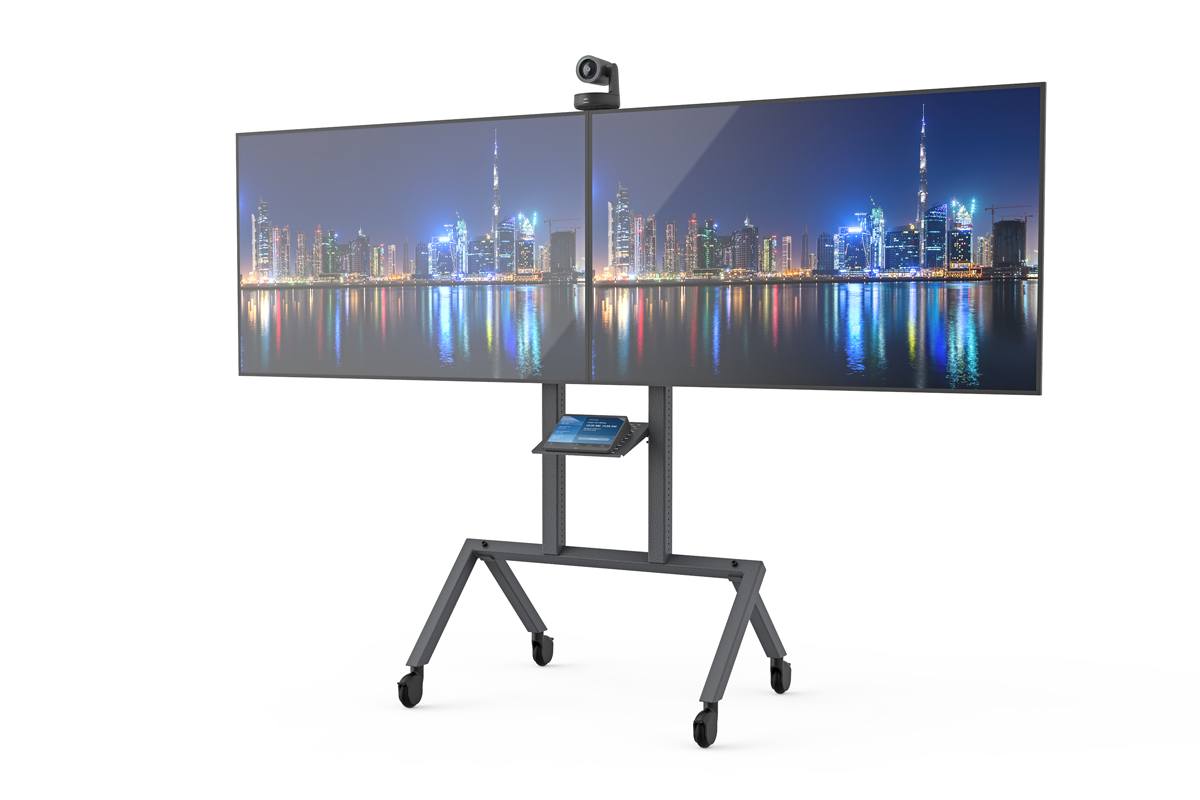 Heckler AV Cart Prime zwart vooraanzicht dubbel double display